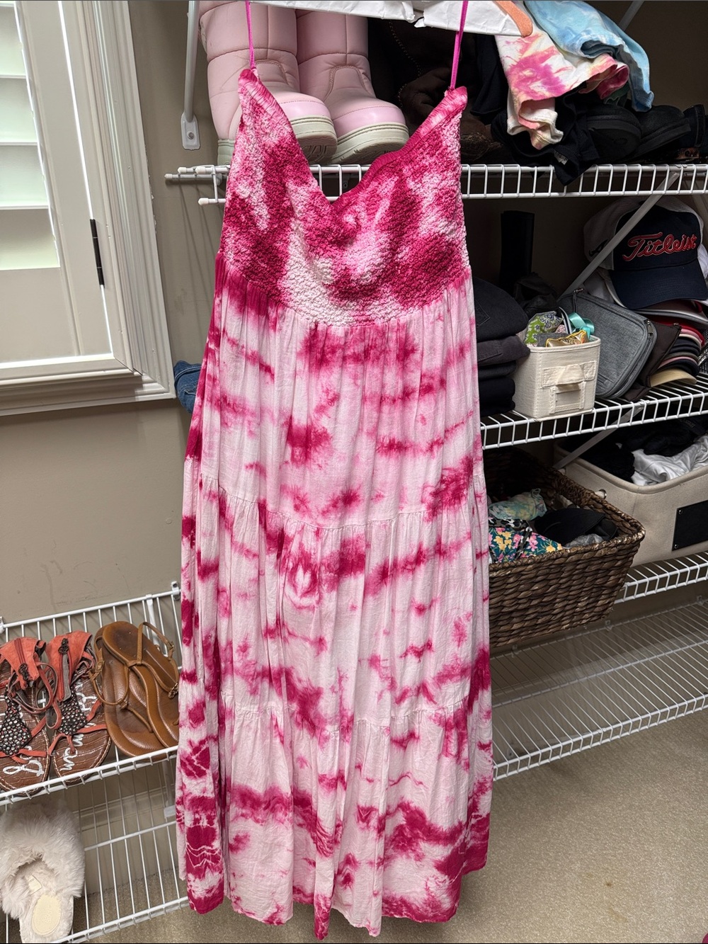 MICHAEL Michael Kors Pink Tie-Dye Smocked Maxi Dress medium